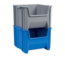 Stack and Store Totes stacked 2 high (Blue and Grey)