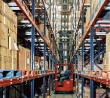 Aisle End View of Teardrop Mecalux Racking