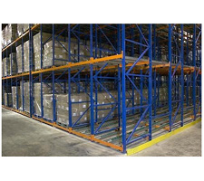A rack mounted poly wheel pallet flow system in a freezer