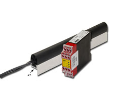 Lift Table Sensor Kit Contents and PRSU-5 Controller for 110V AC Supply. NOTE: photo shows 1 sensor edge, but kit includes the 4 sensor edges needed for all platform edges)