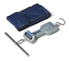 Hand Held Hanging Scale shown with carrying case and T Handle (included)
