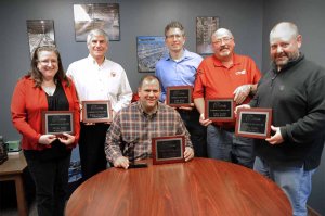 SJF Sales Achievement Award Winners: Rhonda Remer, Kendal Kalamaha, Eric Thovson, Jason Deiter, Vance Haugen and Tom Moore.