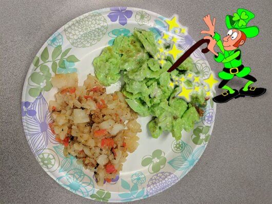 St. Patrick's Day Eggs and Hashbrowns at SJF