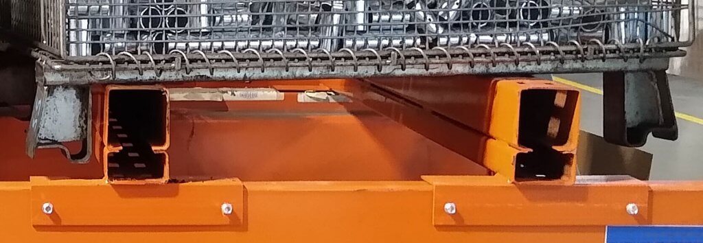 Close up of forklift entry bars