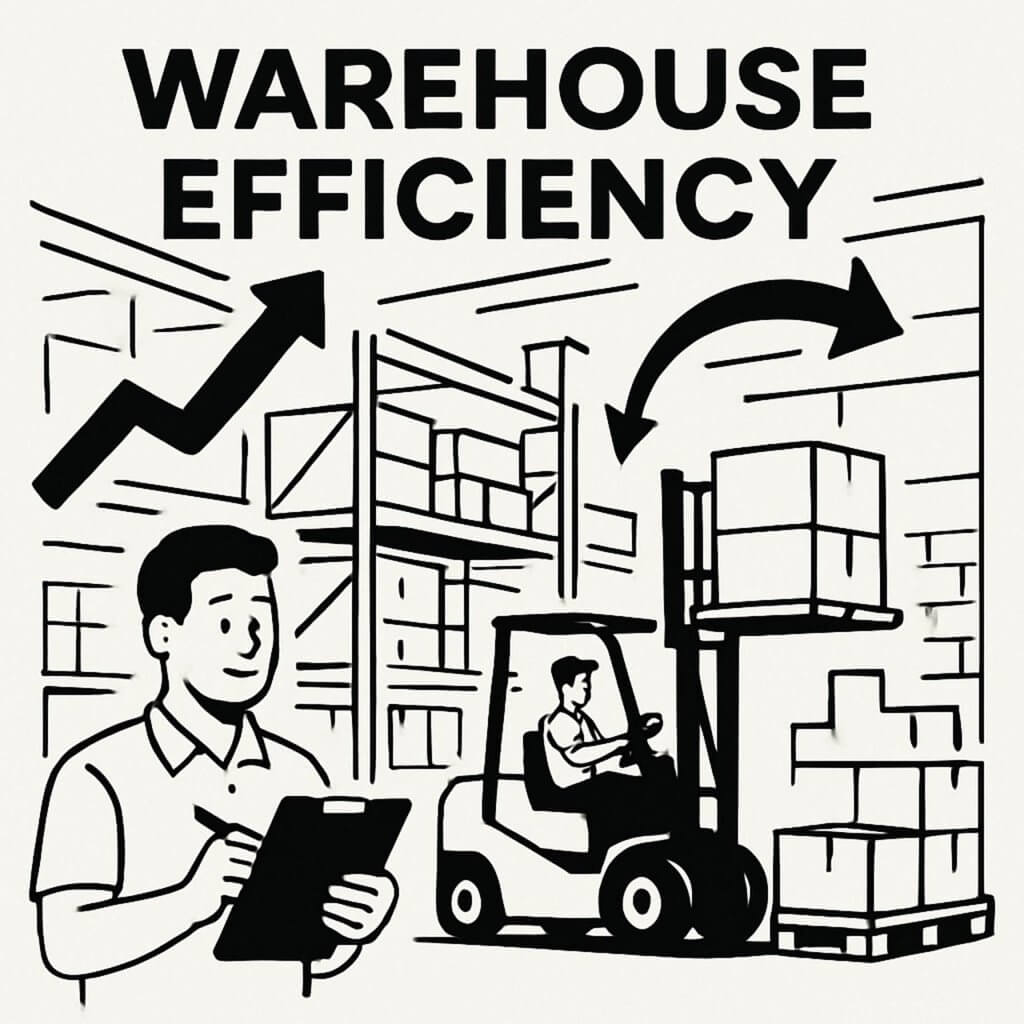 Drawing of a forklift and boxes in a warehouse
