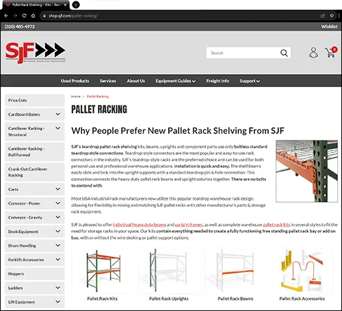 Buy new pallet racking at shop.sjf.com