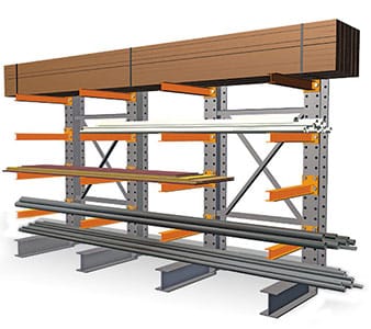 Cantilever Rack Storing Pipes, Wood & Bar Stock.
